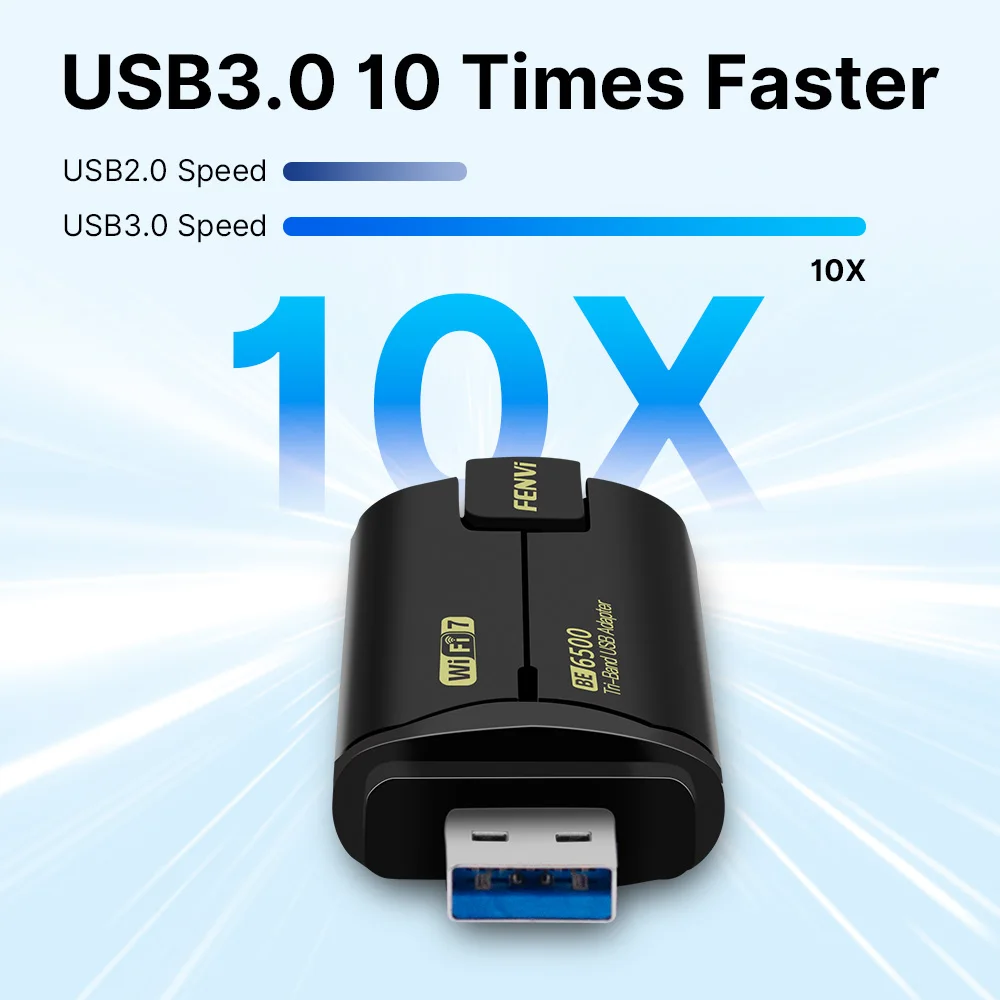 FENVI WiFi 7 USB 3.0 6500Mbps Adapter Wireless Network Card Tri Band 2.4G&5G&6G For PC/Laptop Windows 10/11 Driver Free