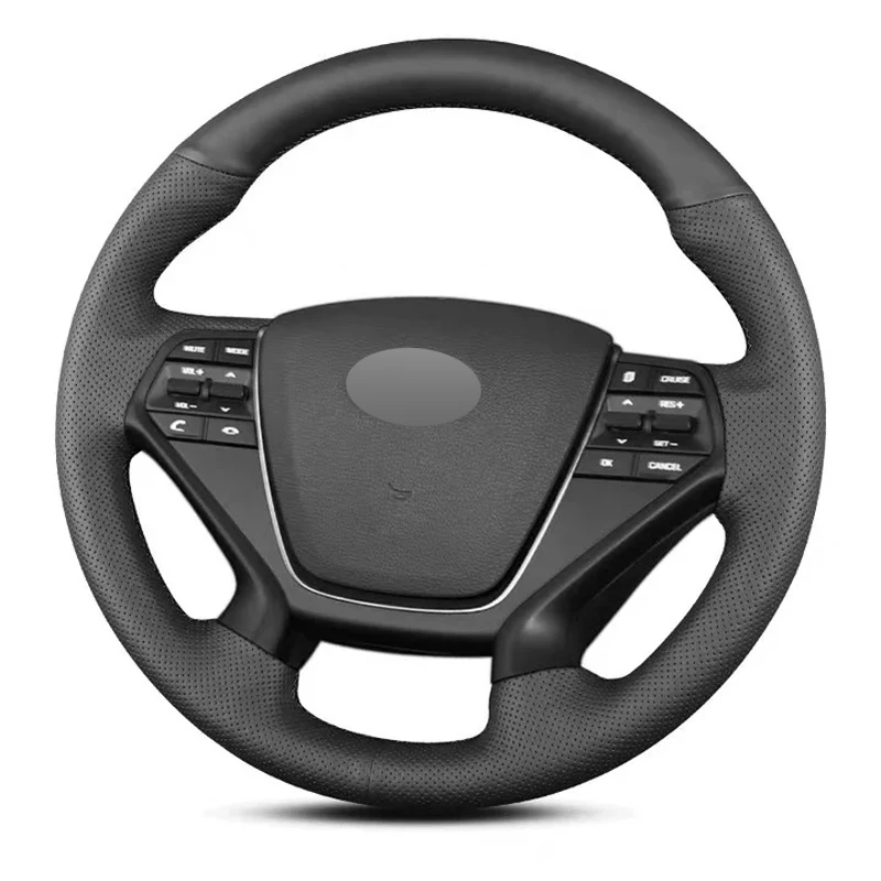 

Alcantara Steering Wheel Cover Real Leather Black Thread Hand Sewing Car Accessoires for Hyundai SONATA 9 2015-2017 (4-SPOKE)
