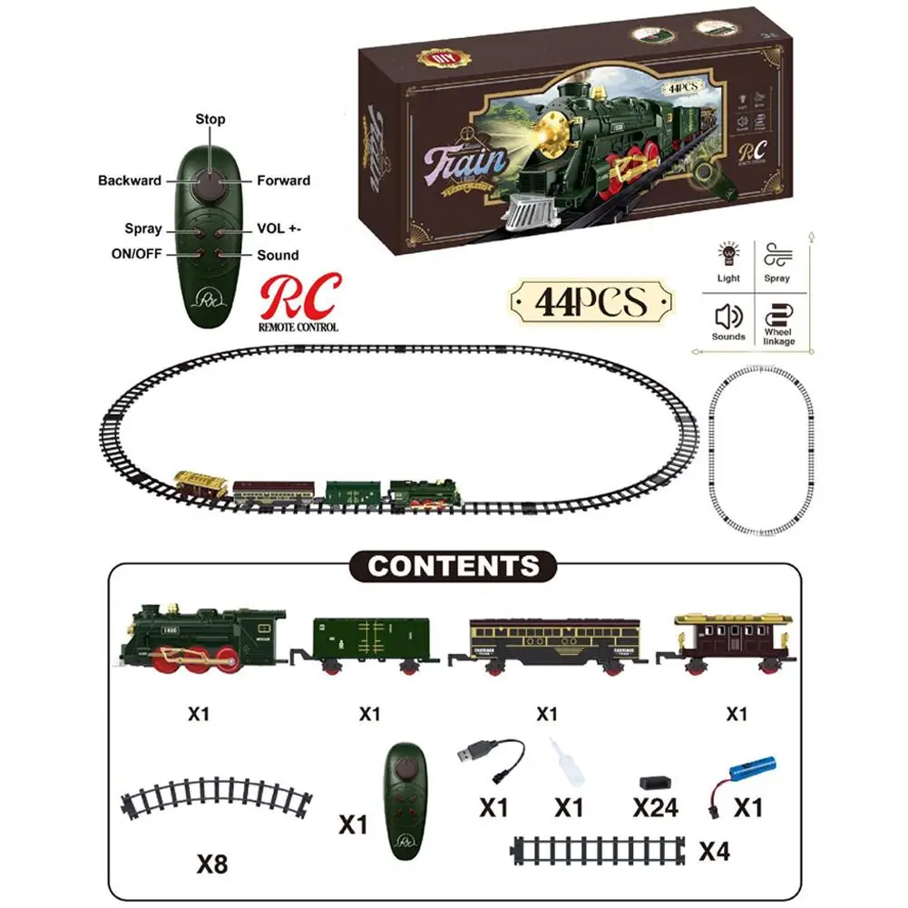 42 Pcs Christmas Train Set with Steam Spray Remote Control Realistic Sound Track Holiday Decor Kids Gift