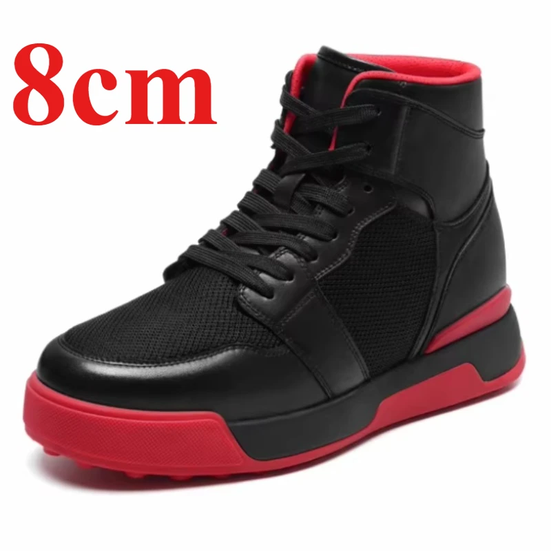 Outdoor High-top Board Shoes Men's 8cm 10cm Mesh Leather Casual Shoes Comfortable Lightweight Thick Sole Height Increasing Shoes