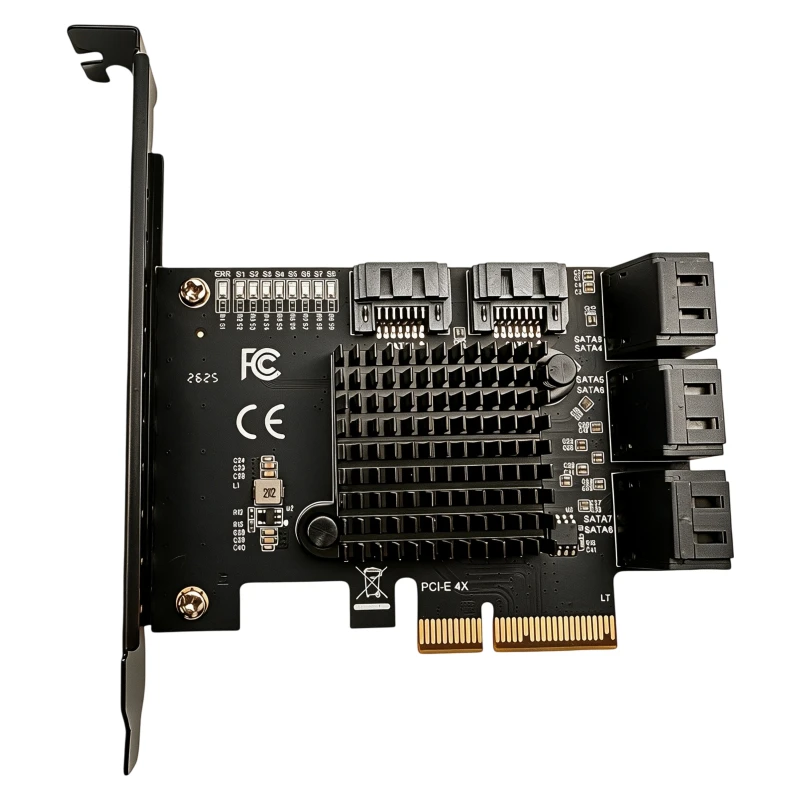 PCIe X4 to 8 Port SATA 3.0 Expansion Card 6Gbps SATA III Controller Adapter + Low Bracket for Desktop PC NAS HDD SSD IPFS Mining
