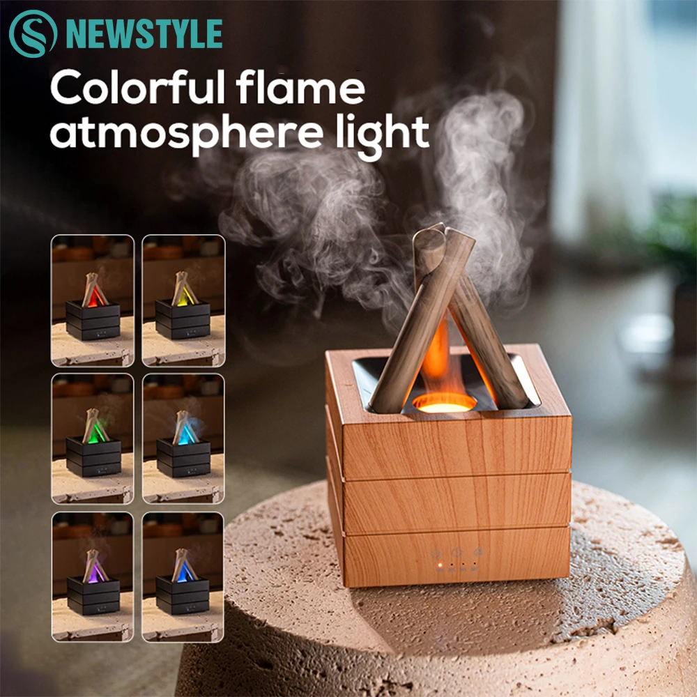 Difusor de Aromaterapia con Efecto de Llama, Humidificador USB de Escritorio con Niebla Intensa, Difusor de Aceites Esenciales con Efecto Arcoíris para Hogar y Oficina