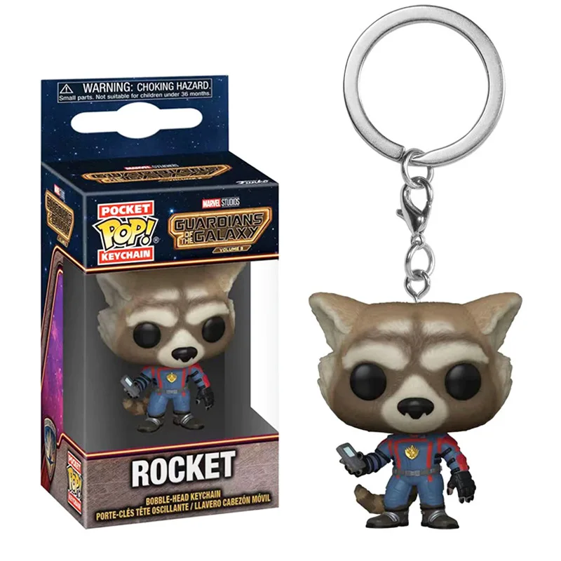 Funko Pop Keychain Uardians Of The Pocket Figure Star-Lord Rocket Raccoon Groot Car Key Accessory Toys Collect Bag Pendant