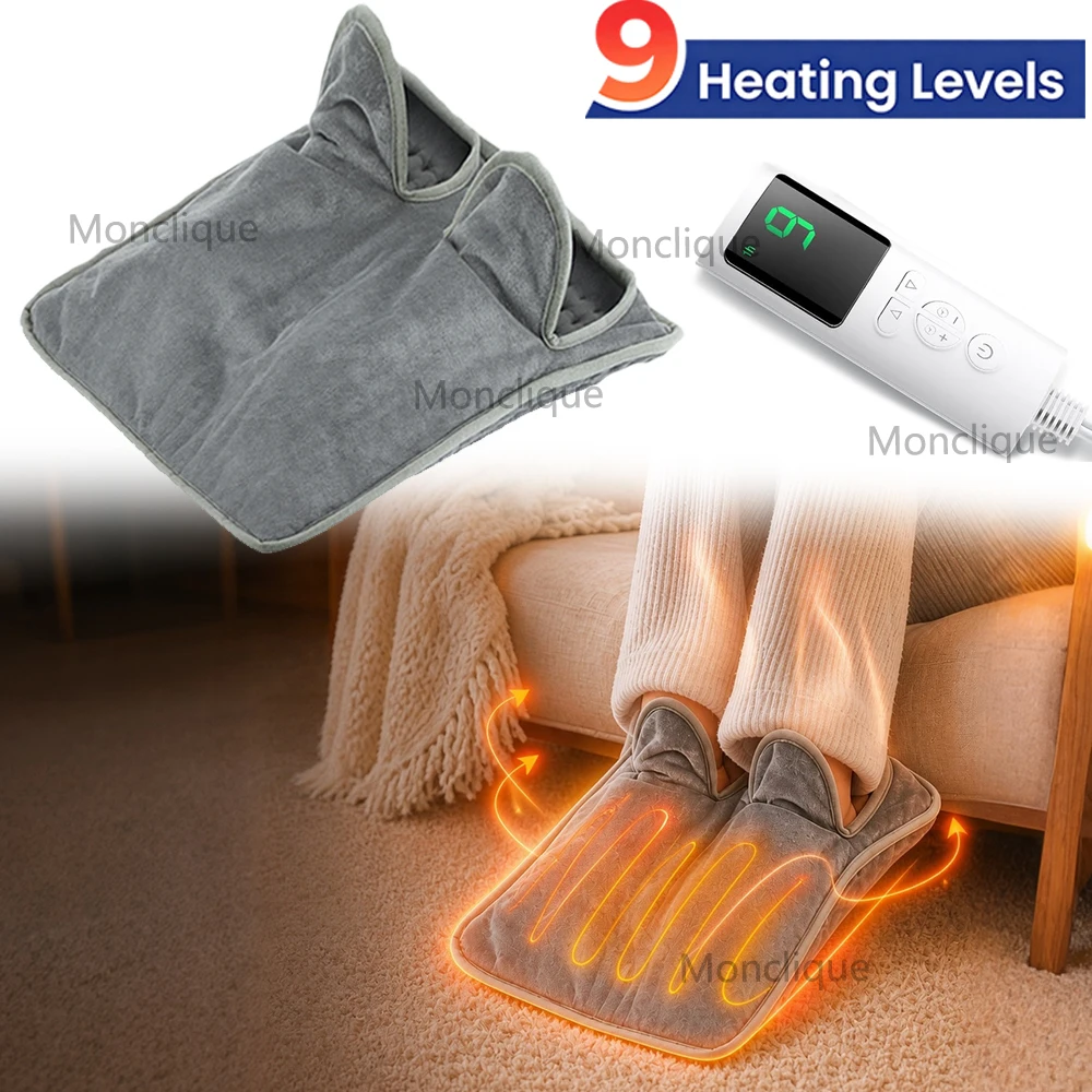 Electric Heating Foot Pads Portable Winter Foot Warmer Level 9 Temperature 4-speed Timing Soft Plush Washable Office Dormitory