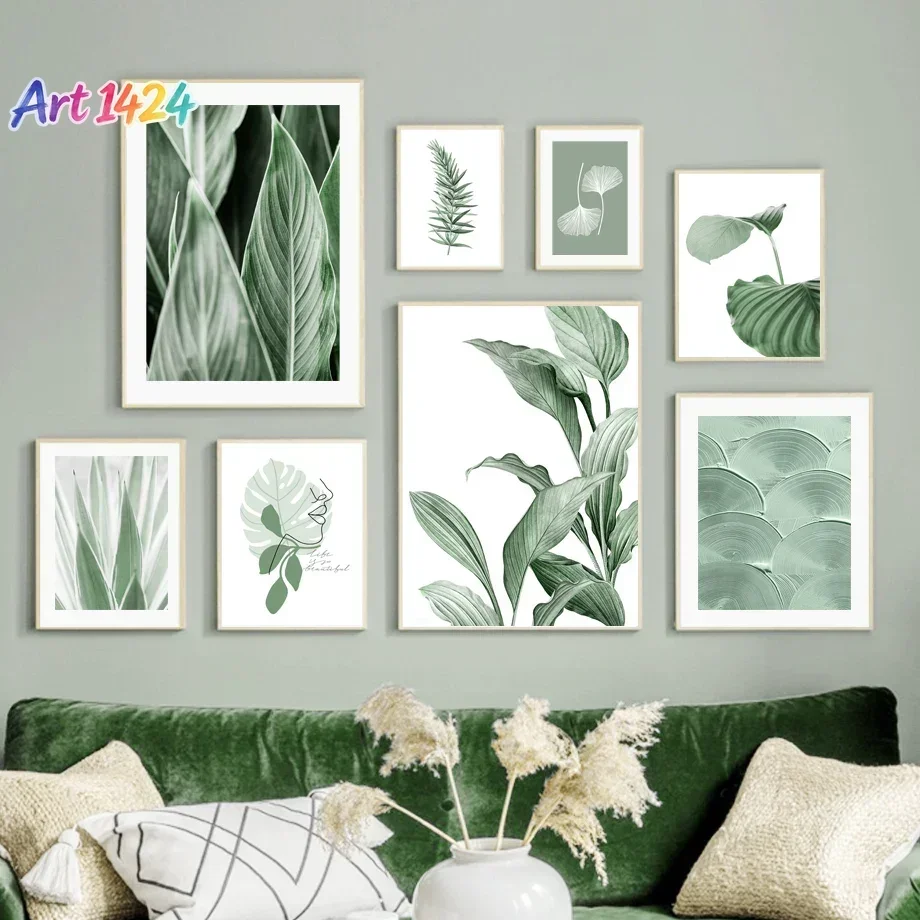 Monstera Ginkgo Biloba Leaf Spring Green Plants Poster Wall Art Canvas Paintings Posters & Prints Pictures for Living Room De