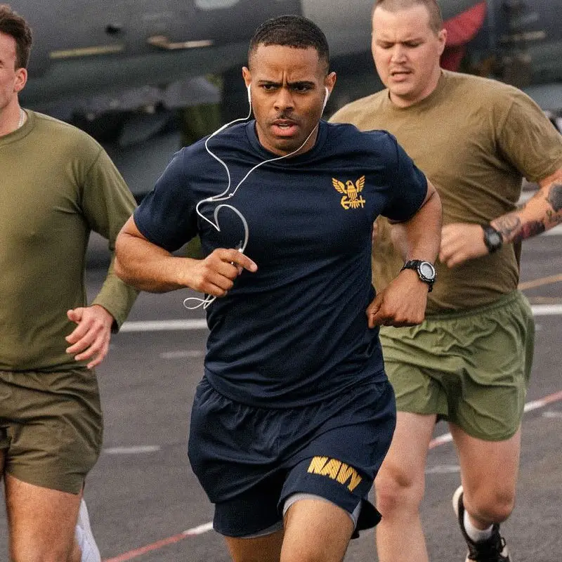 الأكاديمية الأمريكية البحرية قصيرة الأكمام تي شيرت الرجال والنساء الصيف الاتجاه فضفاض في الهواء الطلق التكتيكية ملابس التدريب البدني