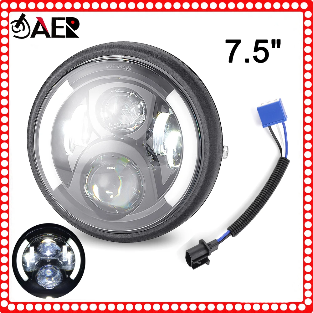 

7,5-дюймовая круглая светодиодная фара для мотоцикла мощностью 60 Вт для Harley с указателем поворота, мигалкой и фарами дальнего и ближнего света DRL