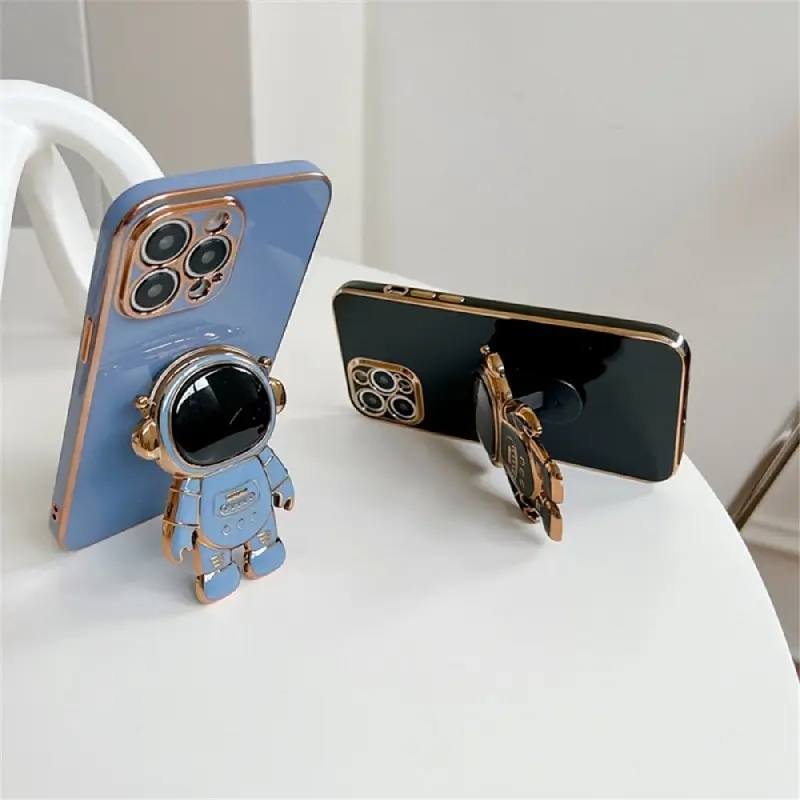 Luxury Plating Square Astronaut Holder With Landyard Phone Case For Samsung Galaxy A72 4G 5G 72 Case Cover