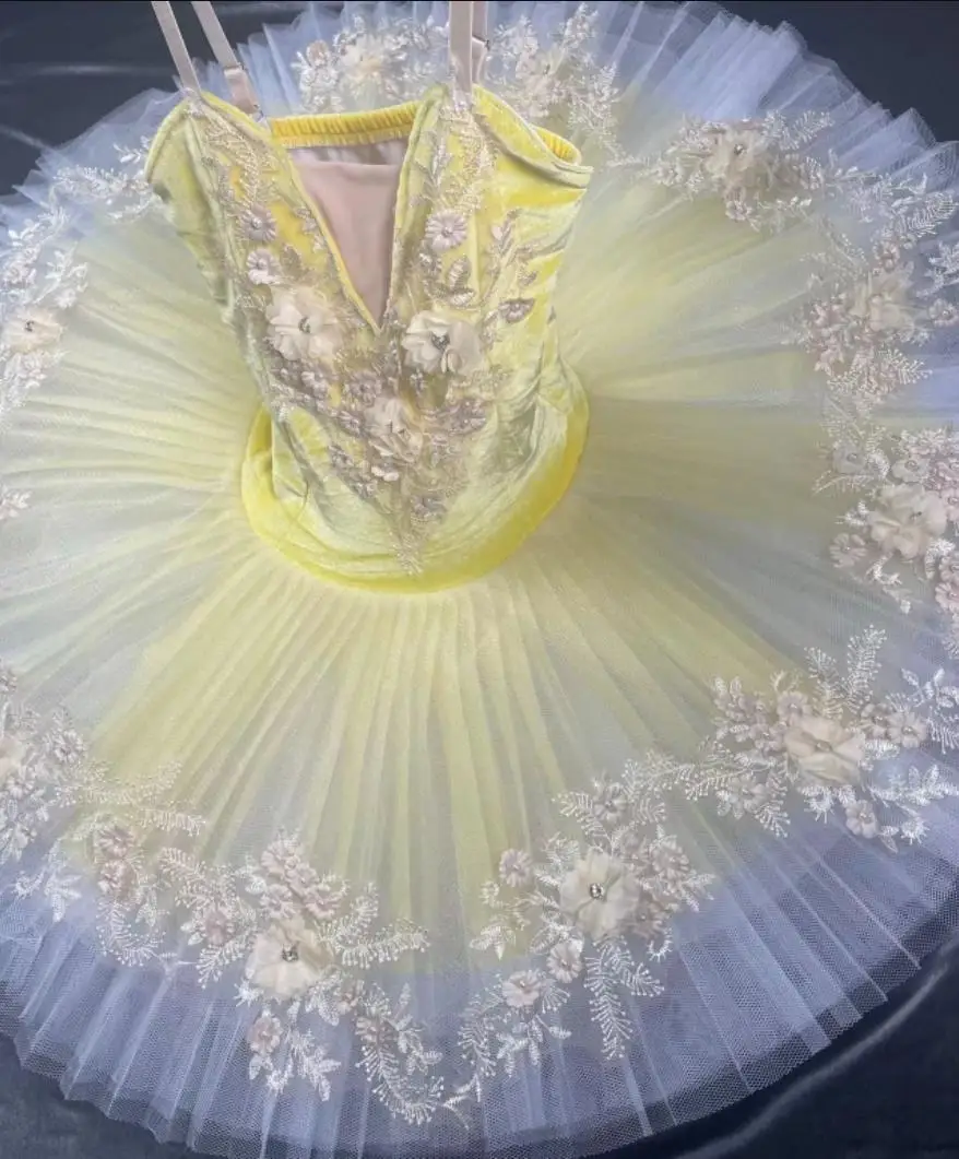 Professional Children Ballet Dress Yellow Flower Platter Female Tutu Swan Lake Dance Performance Costumes Ballerina Party Dress