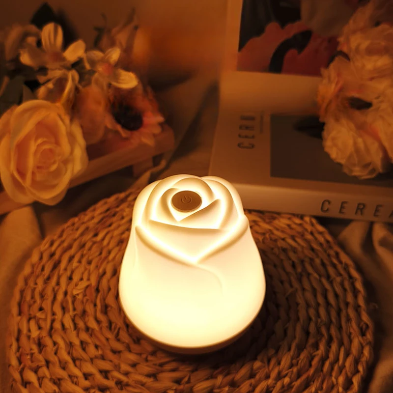 Schöne Mini LED Nachtlicht Lade Rose Schreibtisch Lampe Schlafzimmer Beleuchtung Atmosphäre Licht Tragbare