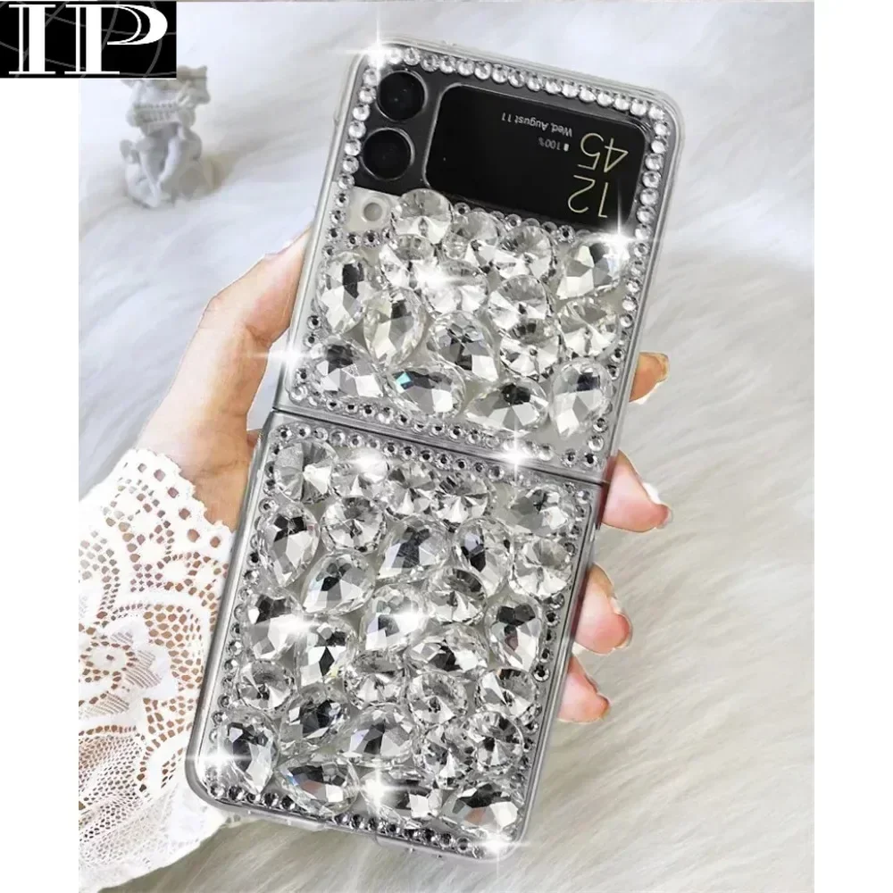 Luxury Glitter Diamond Phone Case Rhinestone Bling Cover For Samsung Galaxy Z Flip1 2 3 Flip3 Z Flip 4 Flip5 Case Capa