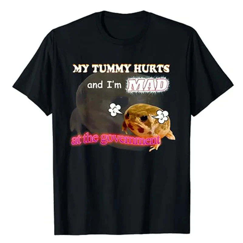 My Tummy Hurts and I'm MAD At The Government Meme T-Shirt Humor Funny Grumpy Frog IBS Gastroesophageal Reflux Graphic Tee 61320