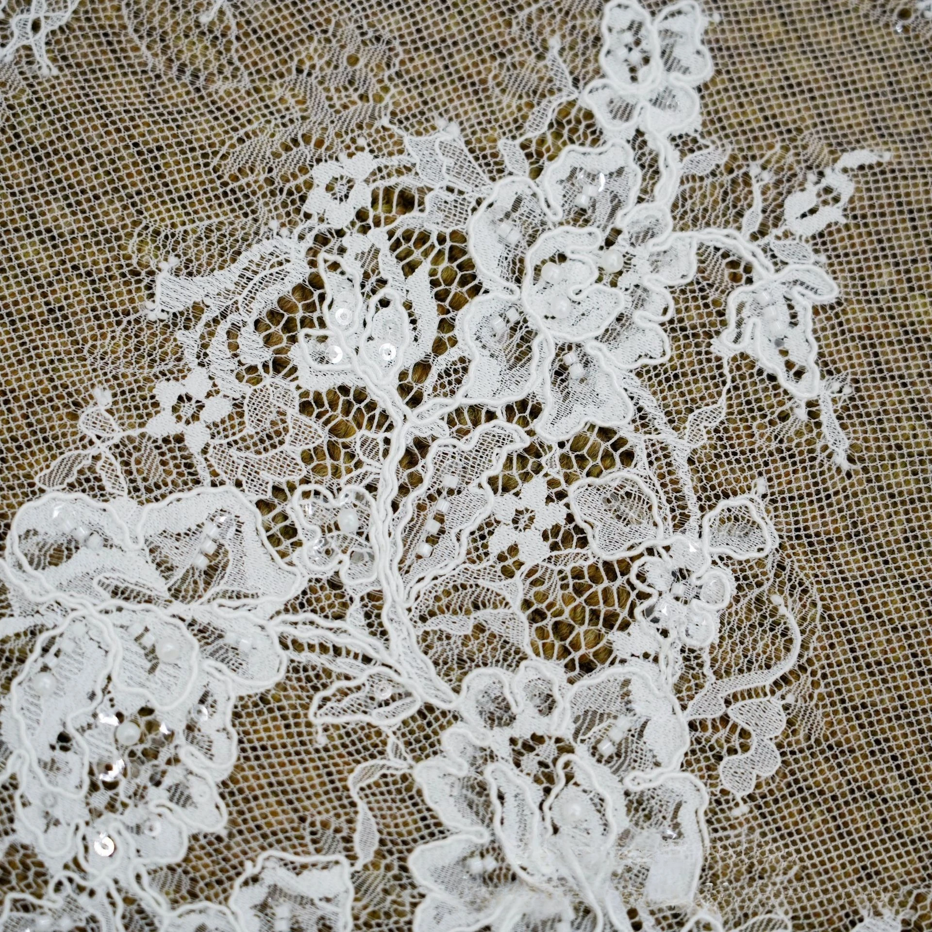 White Fashion Wedding Dress Clothing Classic French Style Soft Embroidery Beaded Lace Fabric 3 Meters