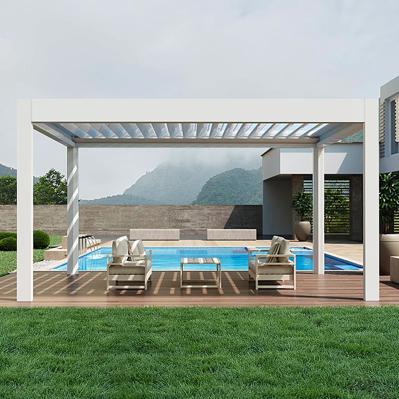 

Modern aluminum telescopic patio awning Automatic electric shutters Outdoor pergola
