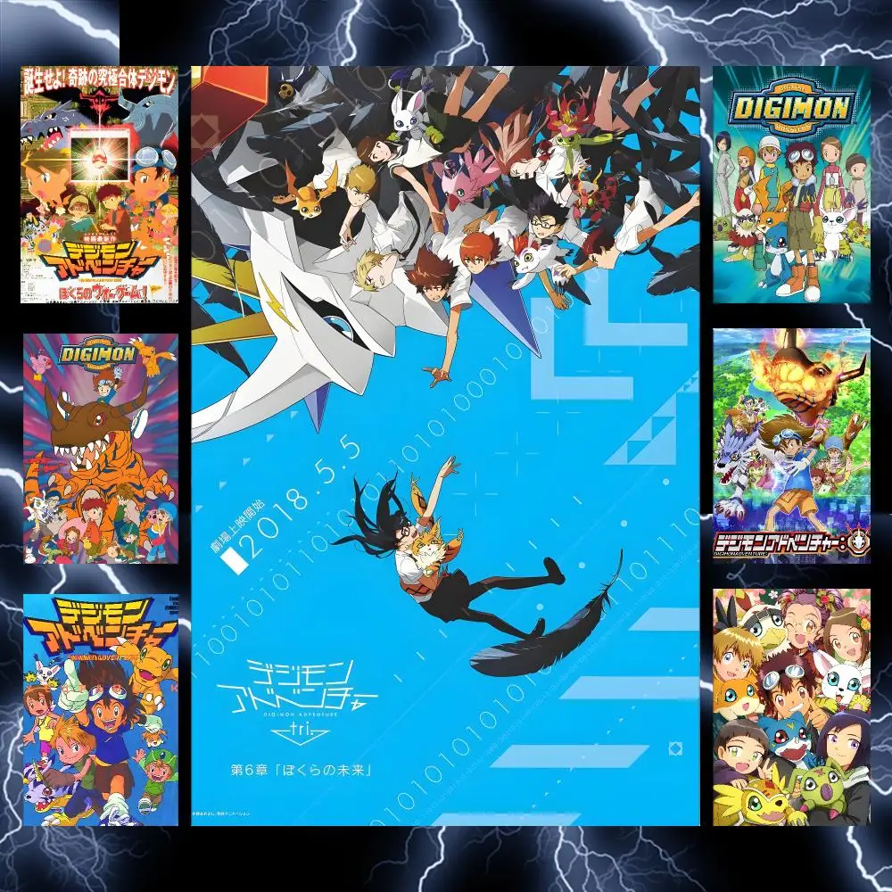 Adventure Anime D-Digimon Poster Self-Adhesive Wall Art Poster HD Waterproof PP Bedroom Cafe Gym Home Decor Gift