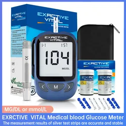 EXACTIVE VITAL Blood Glucose Tester Kits with 50 Test Strips and 50 Lancets,Sugar Test Machine，Diabetic Supplies Travel Case kit