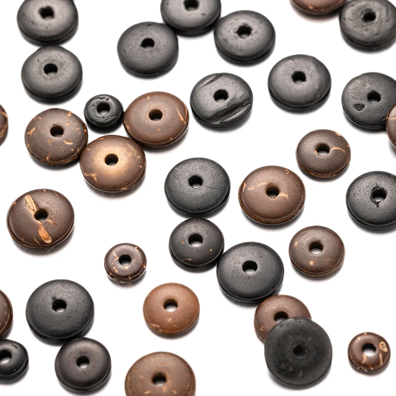 50pcs Black Brown Round Flat Discs Coconut Spacer Loose Beads for DIY Bracelets Needlework Jewelry Making Supplies Accessories