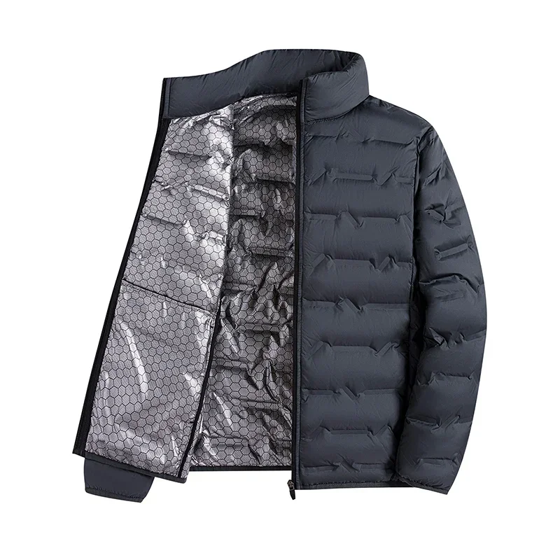 Self-heating Down Jacket Men Solid Windproof Pleated Down Jackets Stand Collar Classical Warm Winter Jackets Male