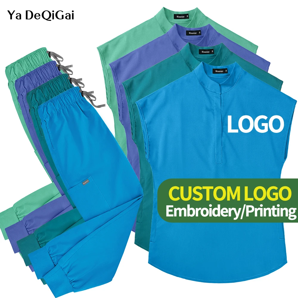 Women's Medical Uniforms Hospital Sanitary Workwear Surgical Scrubs Set Beauty Nurses Accessories Clinical Top Pants Custom Logo