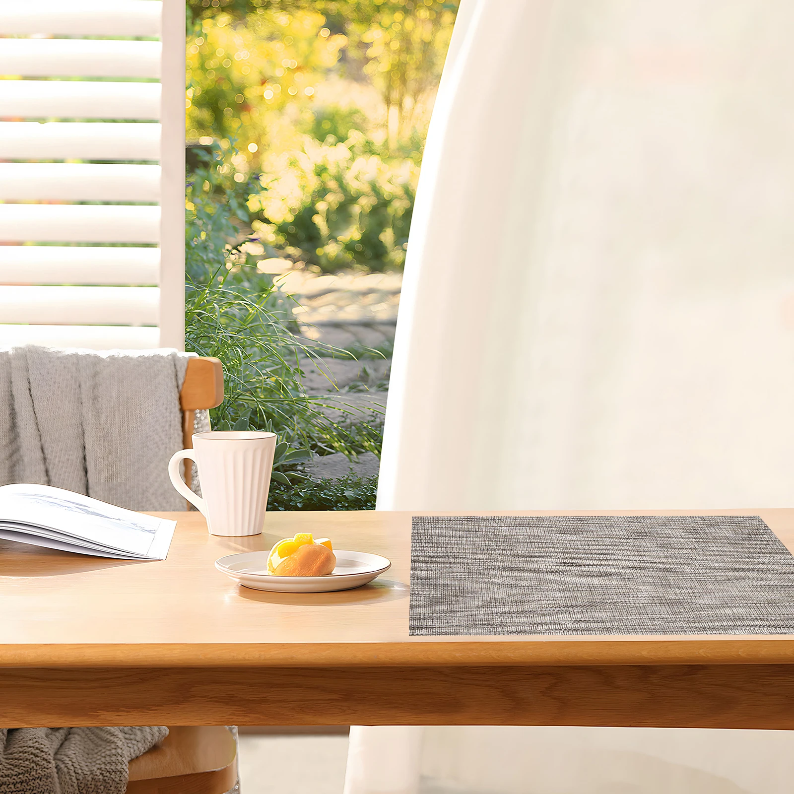 

6pcs Pvc Cup Mats Heat Insulating Table Mat For Dining Table Office Kitchen Easy Clean Desktop Cup Mat Gray White Design