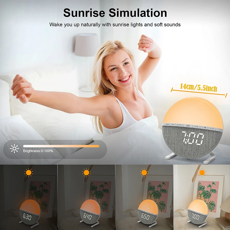 Sunrise Alarm Clock Wake Up Light Clock Night Light  Sunrise Sunset Simulation Digital Clock  Desk Clocks