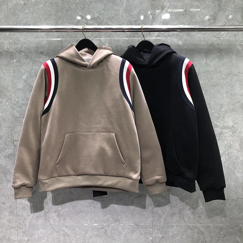 

Thiened Hooded Jaet Men's Winter Faion Brand Double oulder Color Stripe Sweatirt down Casual Leisure Pullover Coat