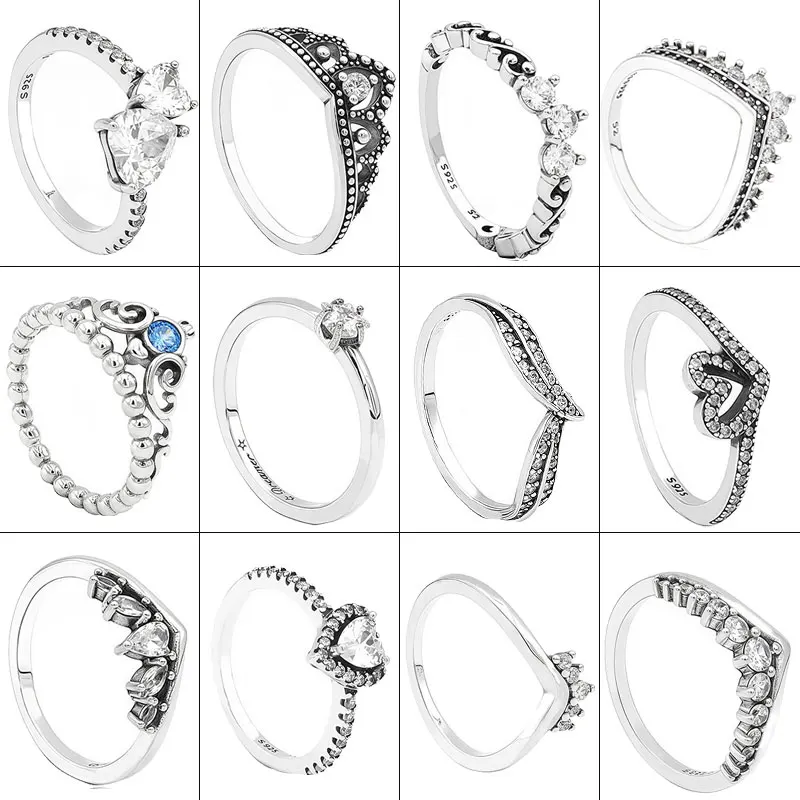 2024 New 925 Silver Double Heart Sparkling Ring Princess Wishbone Ring For Women Gift  Anniversary Original Brand Fine Jewelry