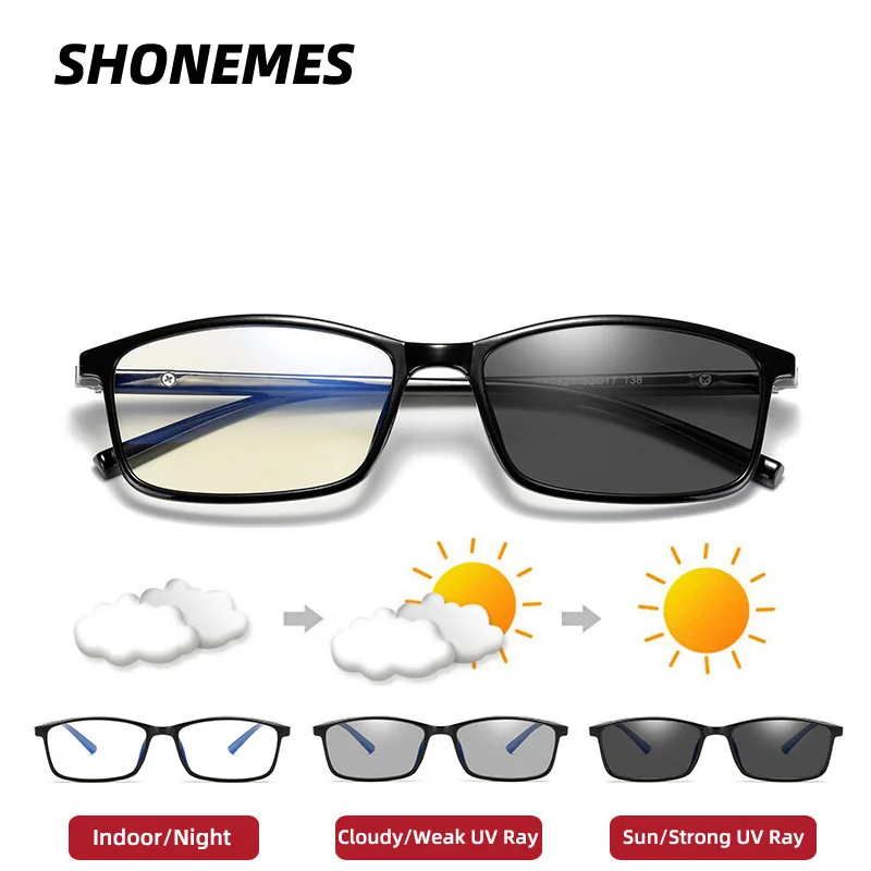 

SHONEMES Photochromic Grey Glasses Anti Blue Light Rectangle Eyeglasses TR90 Frame Optical Computer Eyewear for Men Women