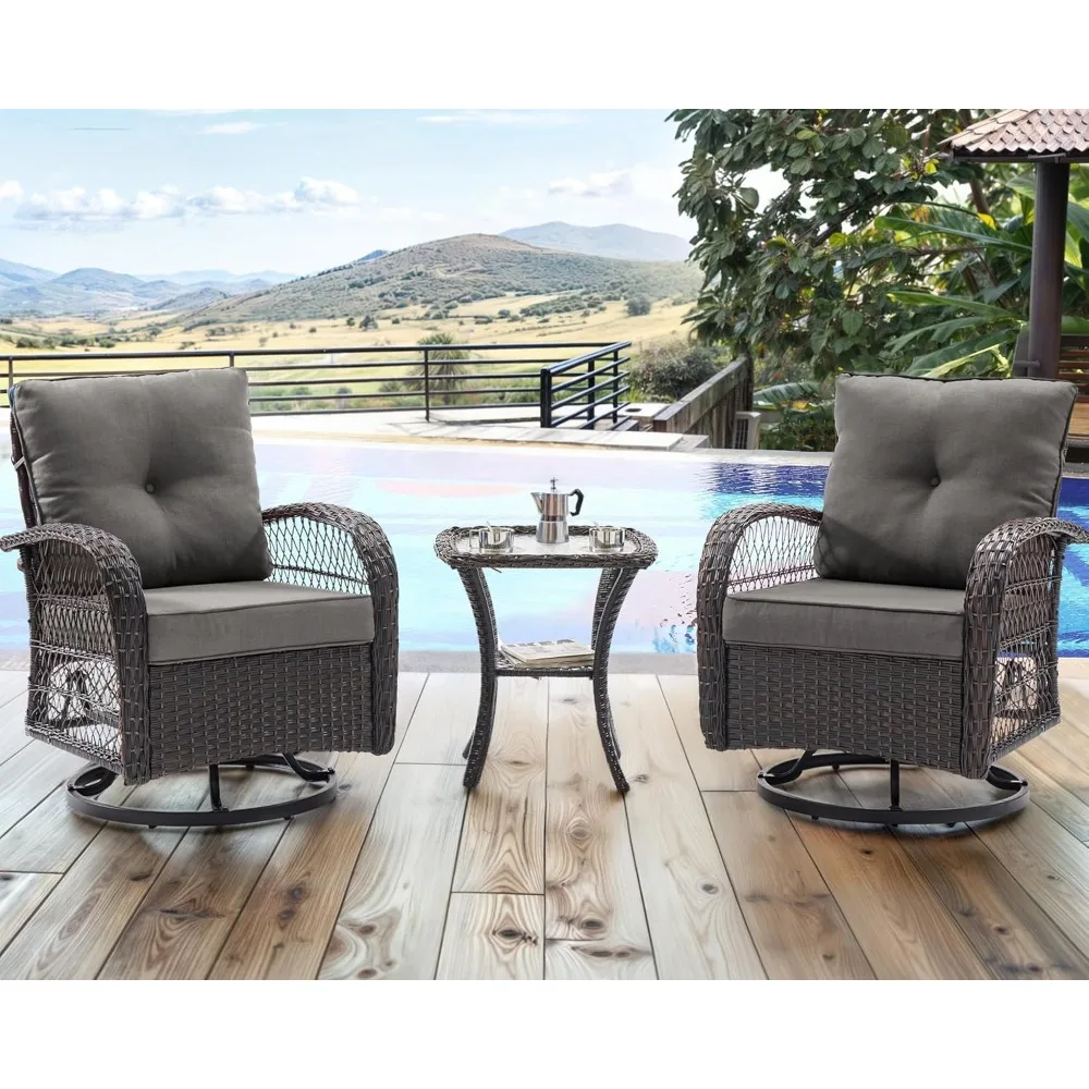 

Beach Chairs, 3 Pieces Patio Furniture Set, Outdoor Swivel Gliders Rocker, Wicker Patio Bistro Set, Beach Chairs