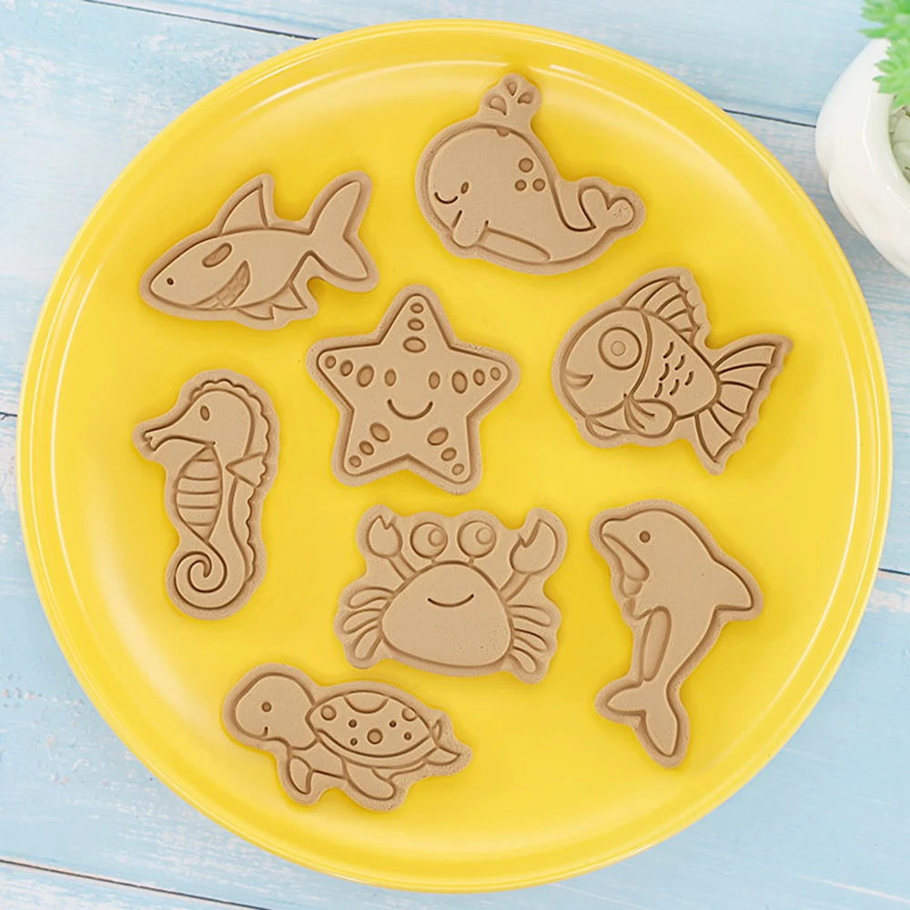 8Pcs Sea Animals Cookie Cutter Mermaid Party Stamp Molds Whale Turtle Cookie Type Kid Birthday Party Baking Biscuit Accessories