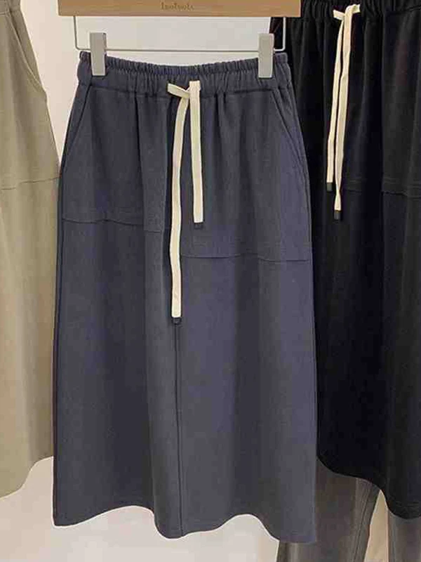 

plus Size High Waist Midi Skirt Slimming A-Line Korean Sle Casual Pure Color Autumn Collection for And Pear aped Women