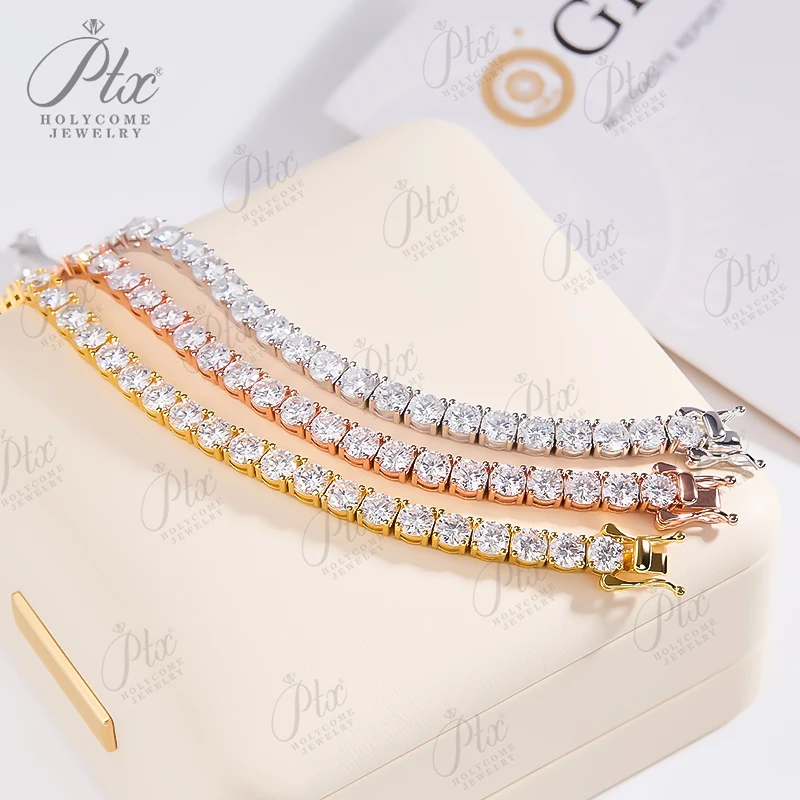 

D Moissanite 925 Sterling Silver Tennis Chain Round Bracelet And Necklace Set for Men Gold Plated Full Moissanite Jewelry Gift
