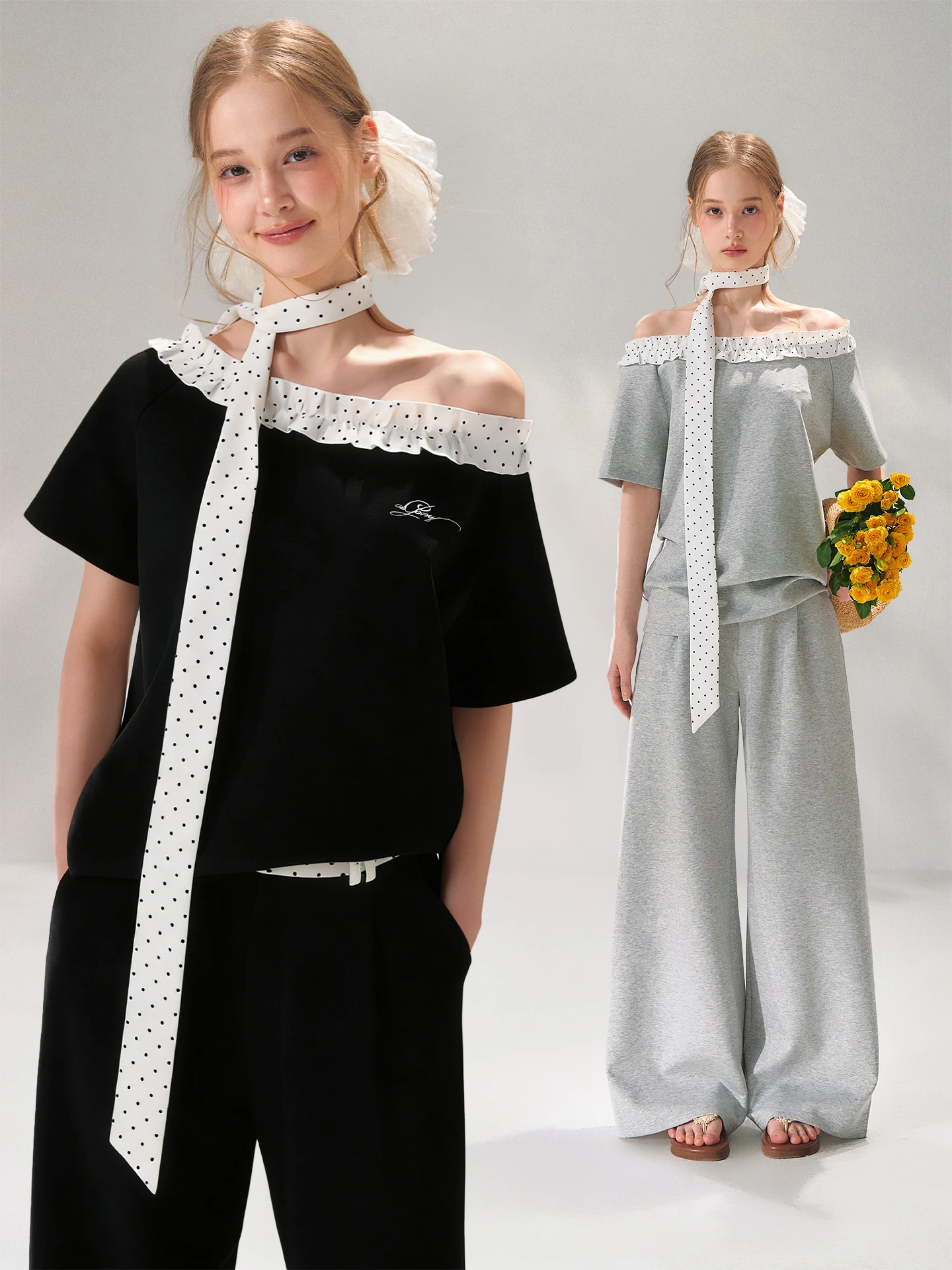 

Футболка AsGony Polka Dot с коротким рукавом и узором под дерево, повседневные брюки, комплект из двух предметов, дышащий хлопковый костюм, модный весенний наряд