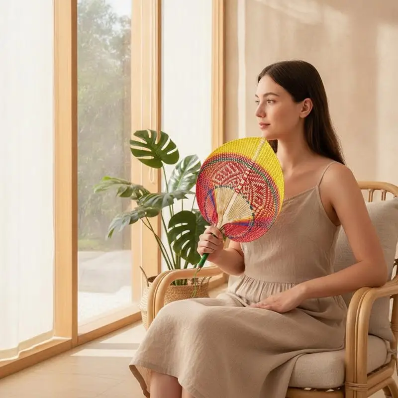 Bamboo Dandelion Hand Crank Fan Handcraft Fan Exquisite Pure Straw Creative Household Summer Portable Hand Crank Fan