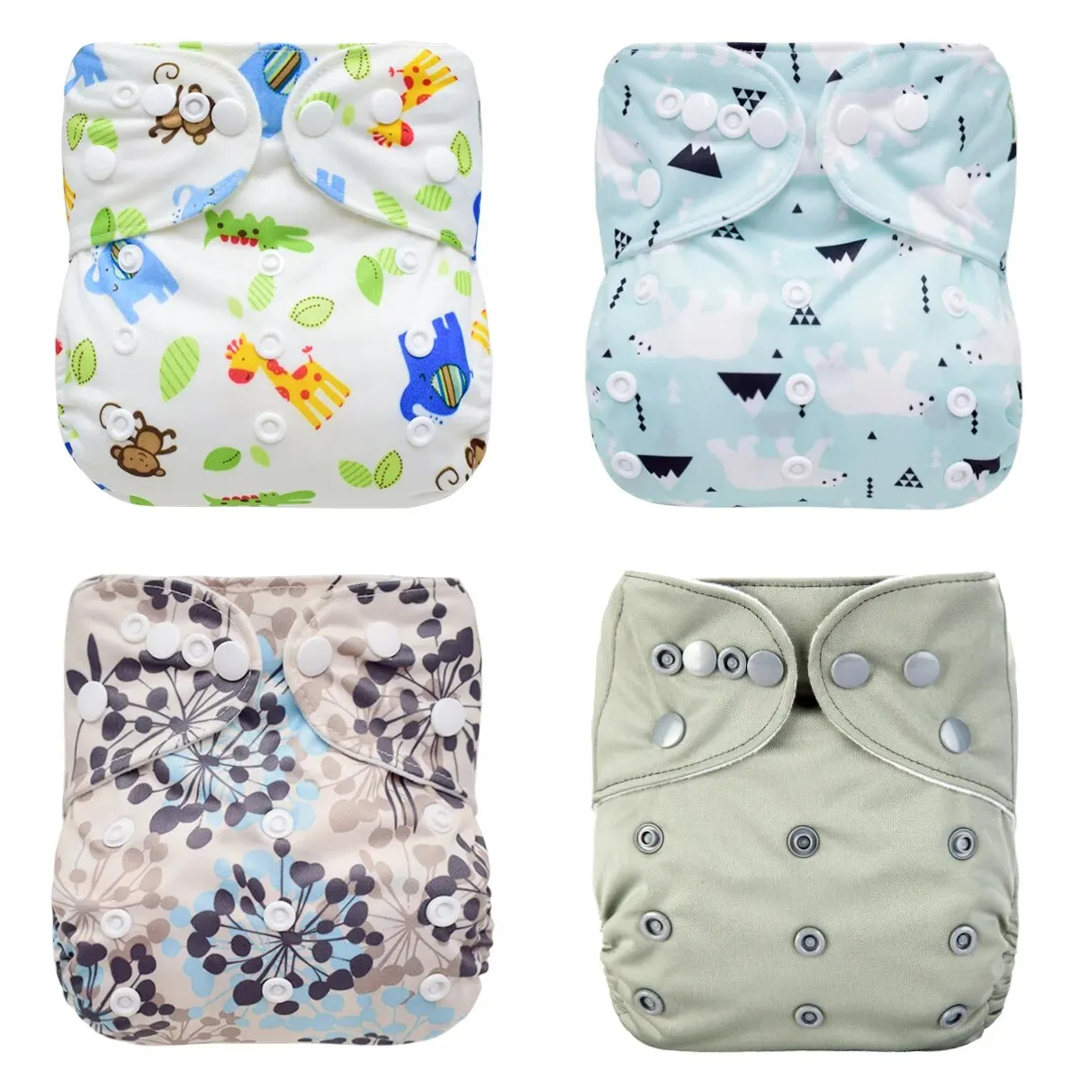 4Pack Washable Reusable Baby Cloth Pocket Diapers Adjustable Cloth Diapers for Boys and Girls 3-15kg