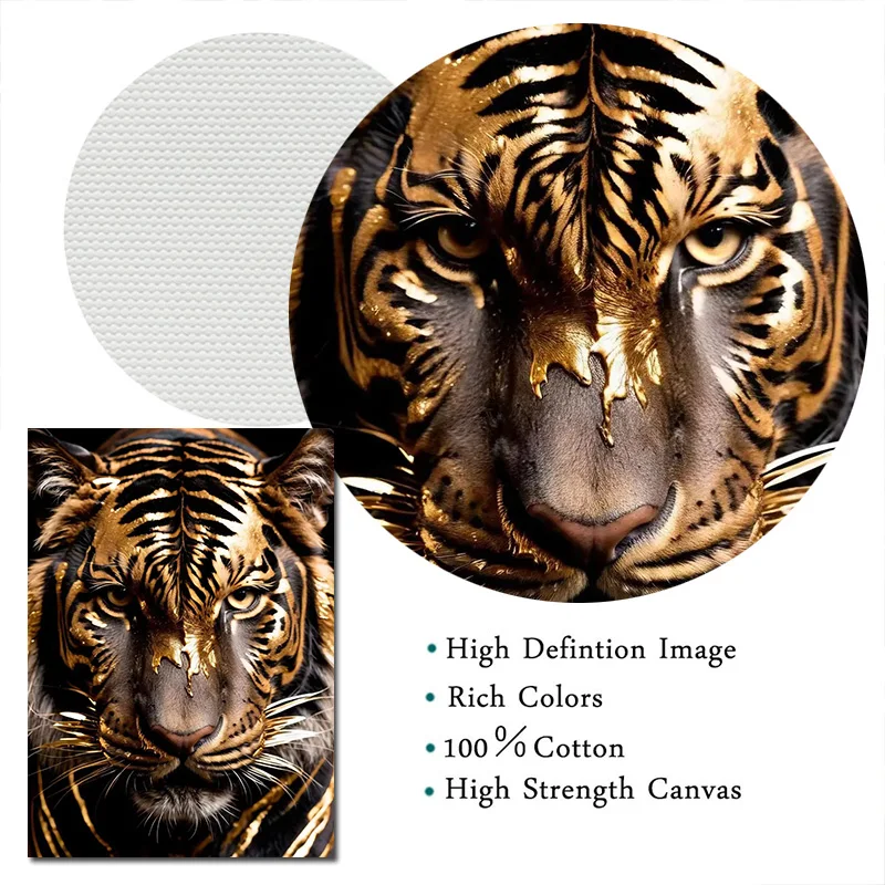 Luxury Black and Golden Animals Zebra Lion Tiger Eagle Wolf Wall Art Posters and Prints Canvas Paintings Picture Room Home Decor - view 6