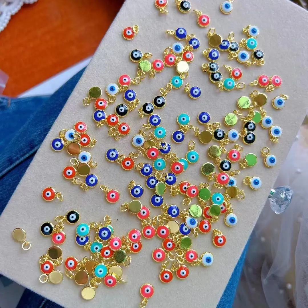30 قطعة ، 8 مللي متر لطيف عملة مستديرة التركية المينا عين الشر سحر قلادة ، مكونات قلادة ملونة اكسسوارات لوازم بالجملة