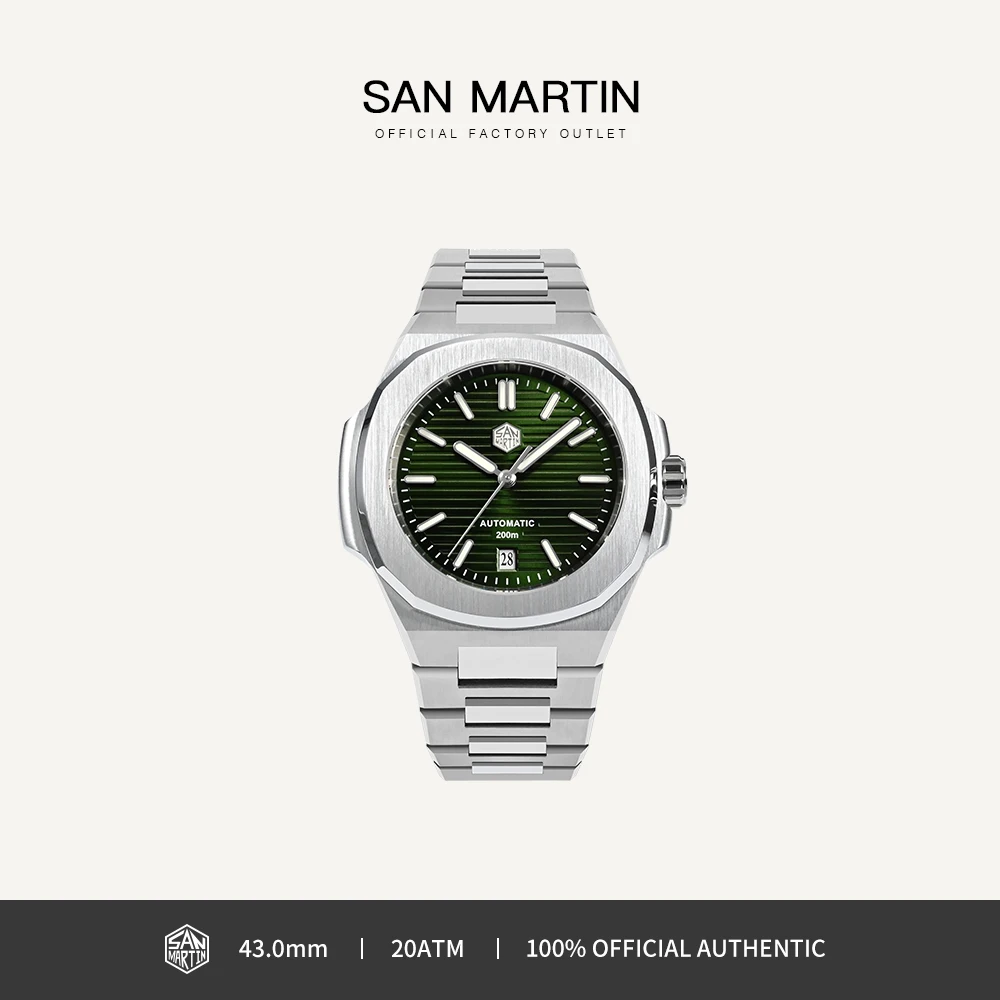 

San Martin 43mm Luxury Business Men Watch Stainless Steel PT5000 Automatic Mechanical Watches Sapphire Waterproof 200m SN0075