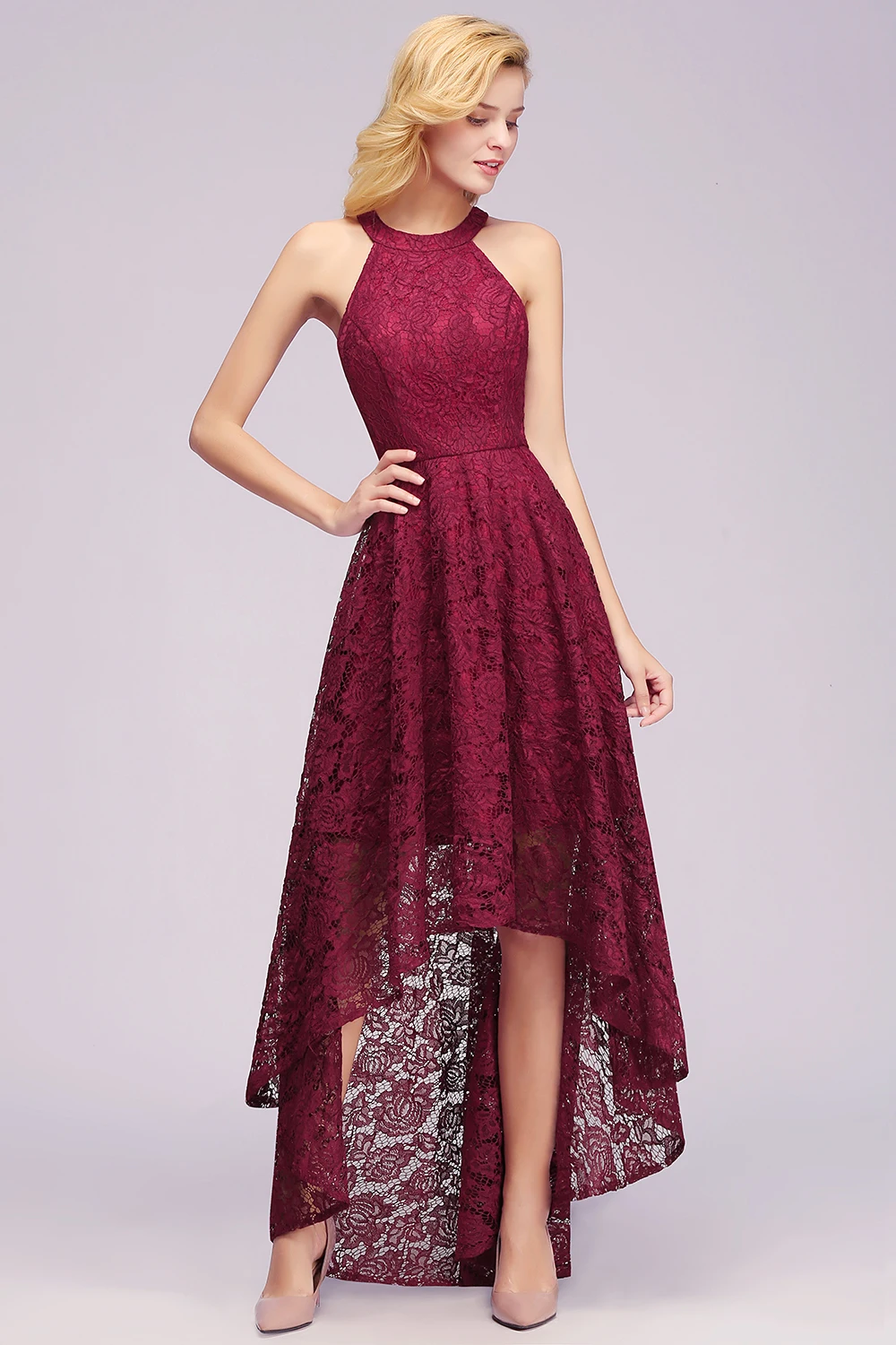 High Low Lace Sleeveless Mother of the Bride Plus Size Burgundy Long Wedding Evening Gown Vestido De Festa Longo Formal Occasion