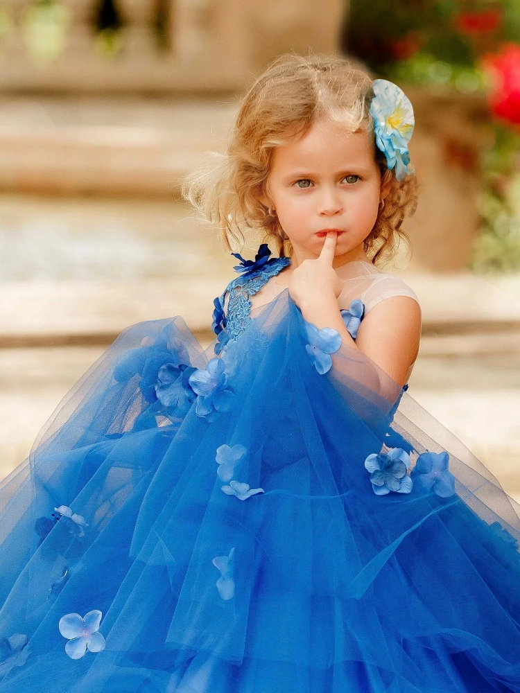 Abiti da ragazza di fiori arancioni Tulle Puffy Appliques fiori senza maniche per abiti da principessa per banchetti di festa di compleanno di nozze