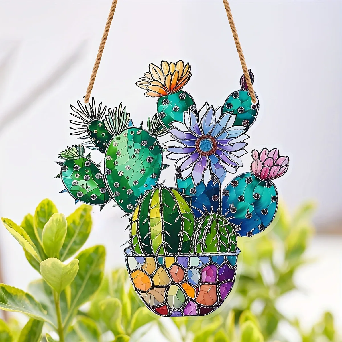 

Cactus Pot Culture Hanging Decoration Colour Acrylic Room Window Pendant Sunshine Catcher Indoor Outdoor Garden Home Decorations