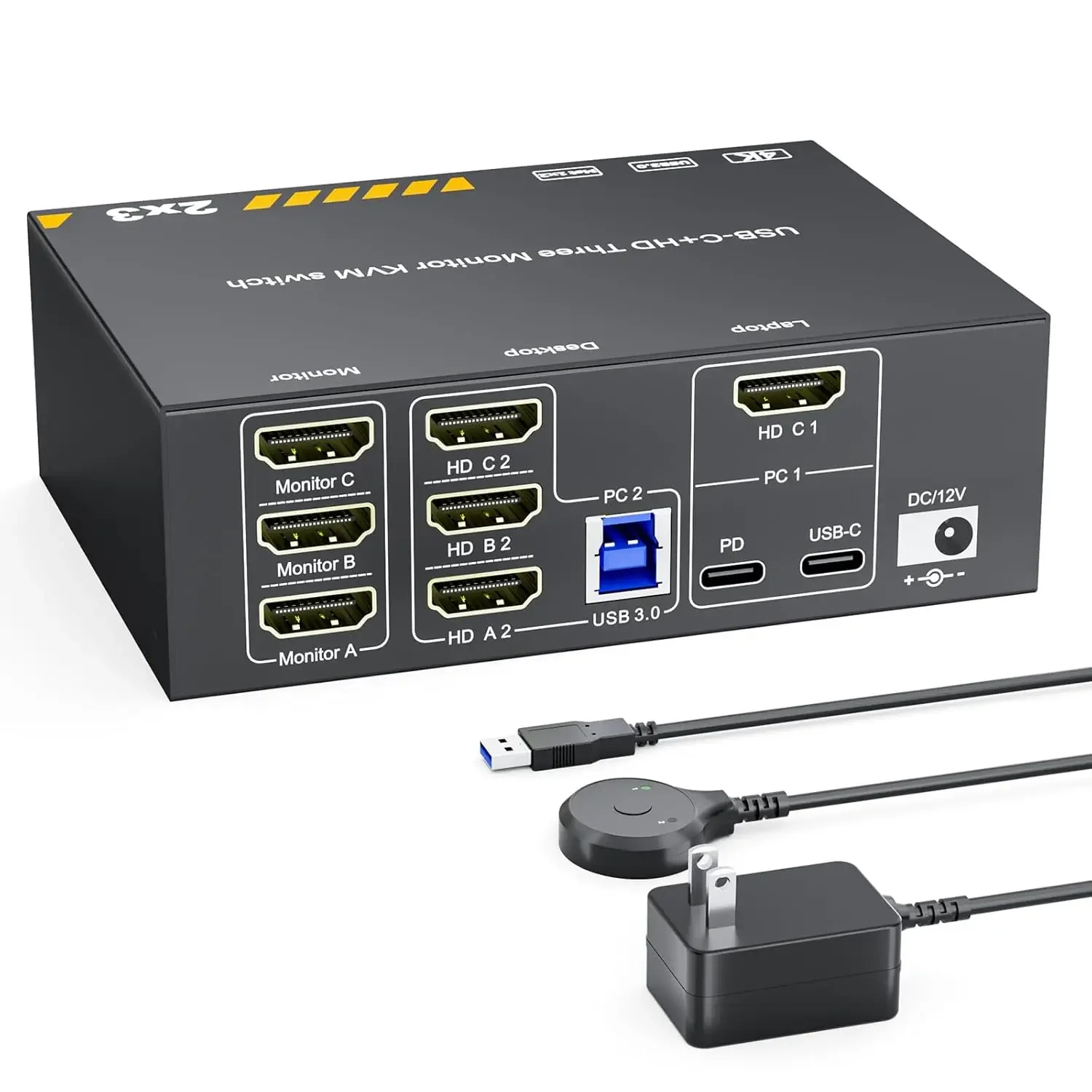 KVM Switch 3 Monitors for 1 Laptop and 1 Desktop 4K@60Hz, USB C HDMI Three Monitor KVM Switch,Docking Station KVM Switches