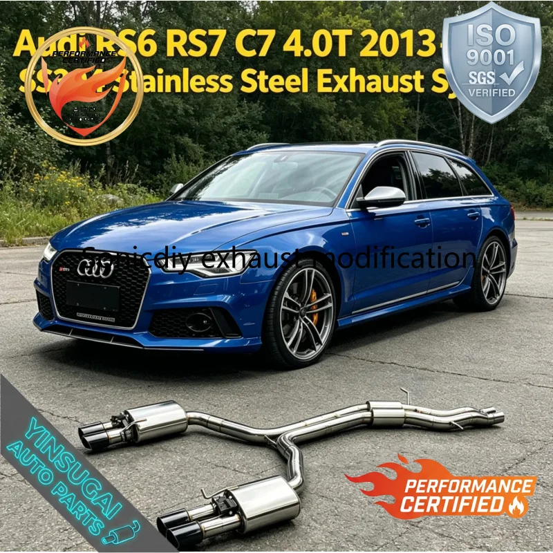 SS304 Catback Exhaust with Remote Valve for Audi RS6 RS7 C7 4.0T 2013-2018 T304 Stainless Full Muffler Resonator Pipe