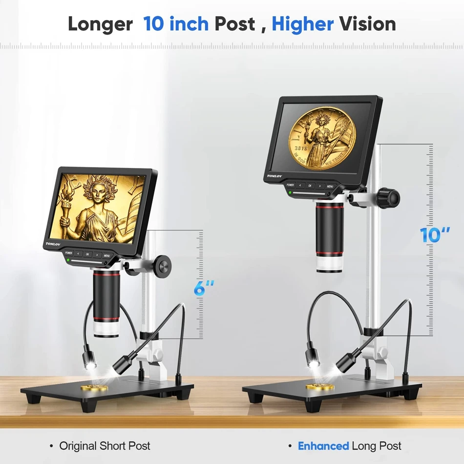 Elikliv Microscope Base With LED Lights Universal Adjustable Aluminium Alloy Stand Holder For Digital Microscopes Diameter 1.4\