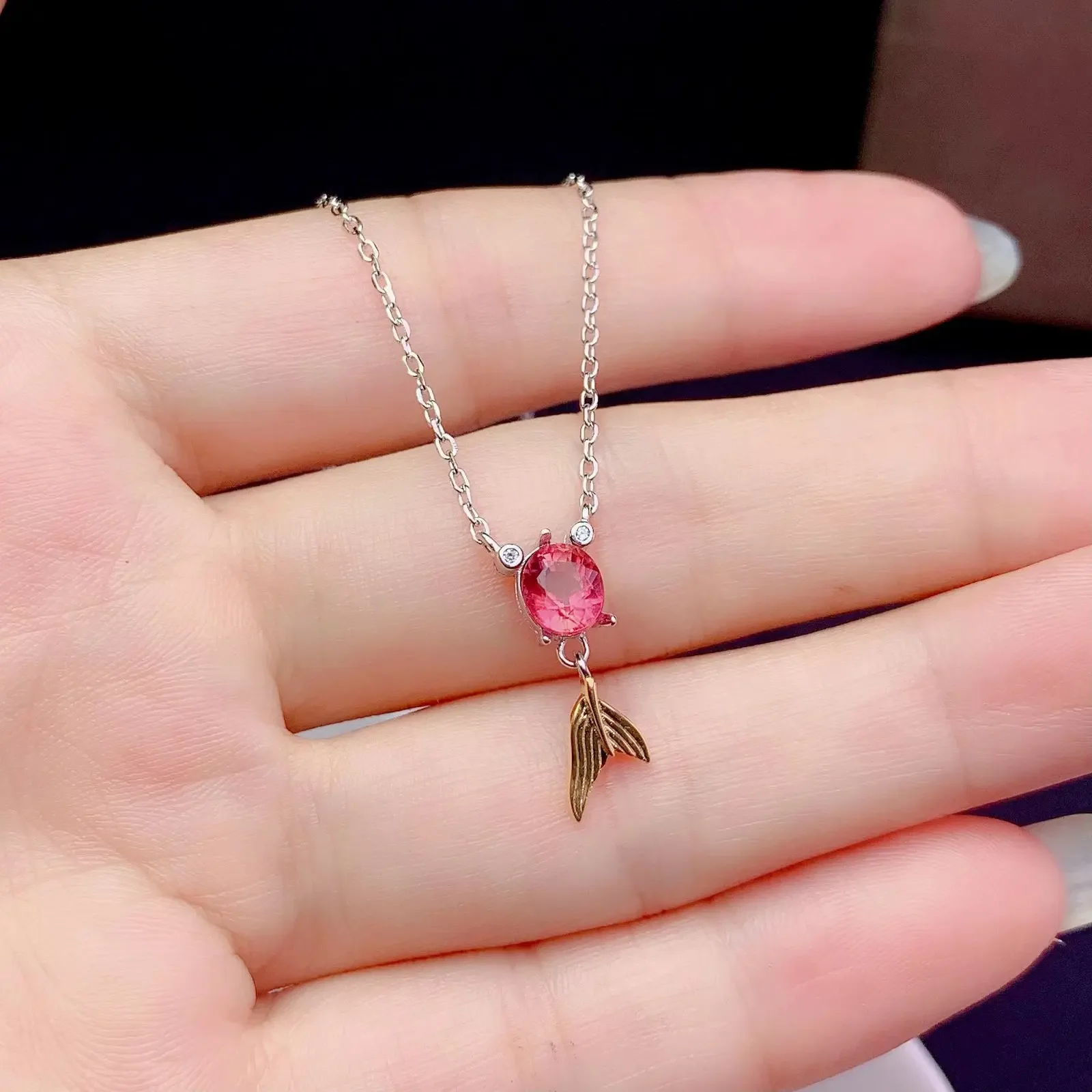 

Милый серебряный кулон в виде рыбки для повседневного ношения 5*6 мм 0,5 карата, 100% натуральный розовый турмалин, ожерелье, кулон из серебра 925 пробы с турмалином