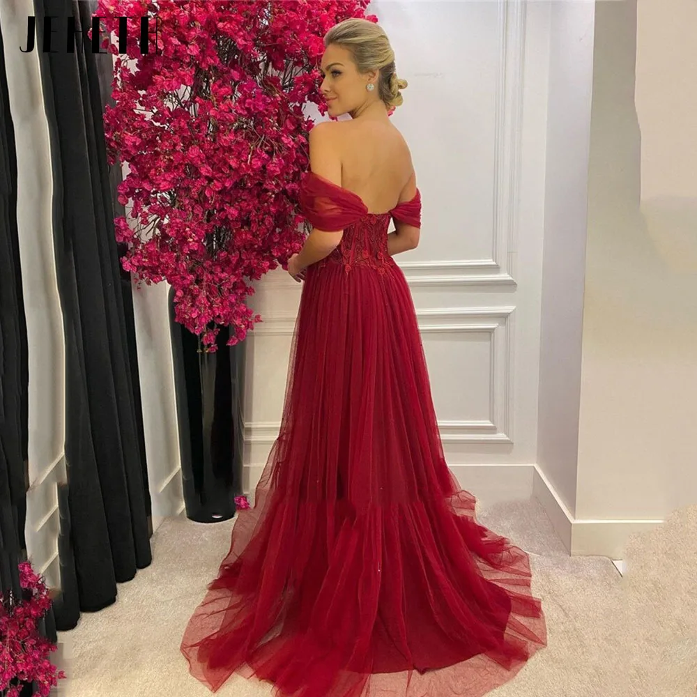 Jeheth Wine red Off Shoulder PROM dress Sweetheart lace applique Evening dresses pour femme tulle a - lGuitar Hcondamned-Wine Red Off Initiated Prom fur s, Sweetheart Lace Applique, Evening fur ses, Tulle A-Line, Woman