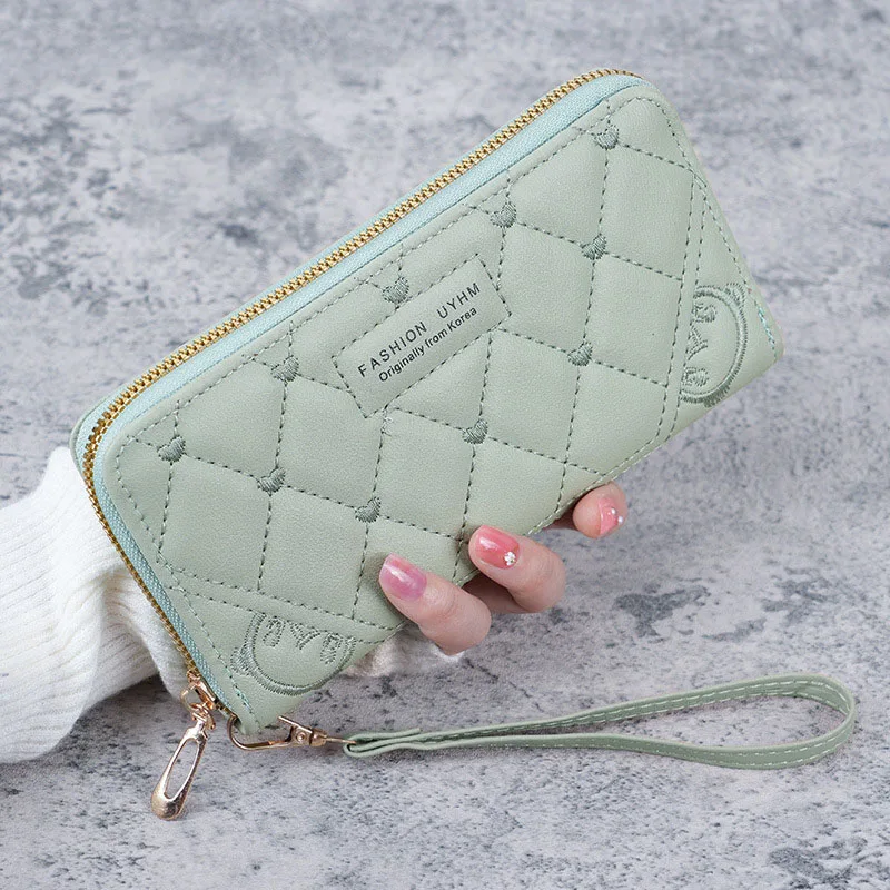 Women Zipper Purse Wallets Fashion Heart Female Solid Color PU Leather Coin Purses Ladies Long Wristband Card Holder Clutch Bag