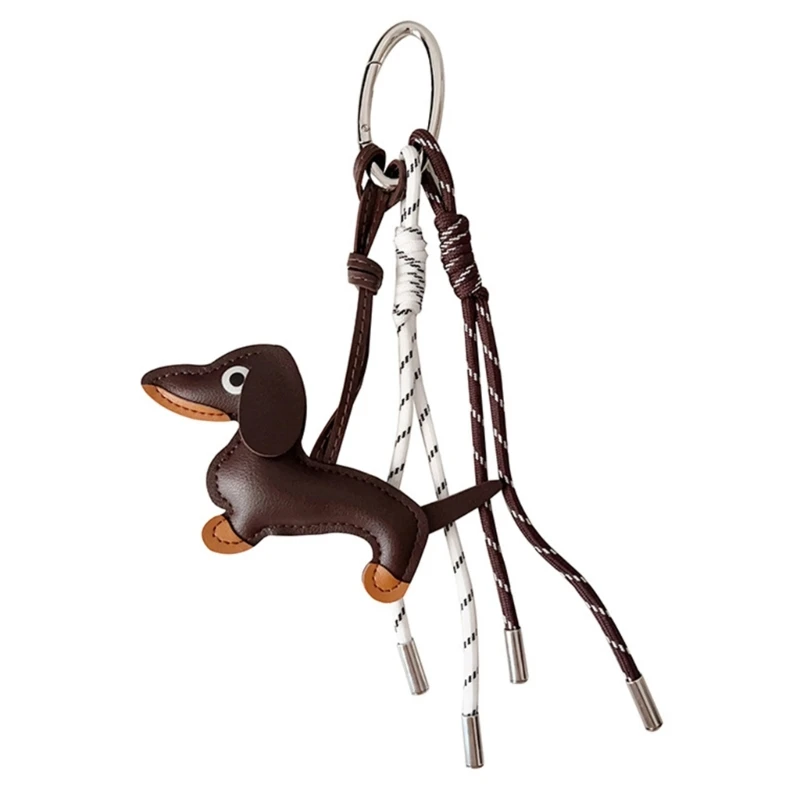 

Vintage PU Leather Dachshund Keychain Pendant Puppy Dog Charm Braided Rope Bag Pendant for Car Key Accessories E74B