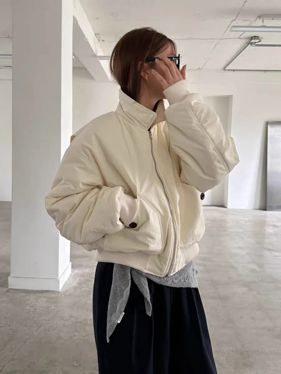 

Sli ort Хлопковая куртка женская свободная теплая рабочая одежда в стиле ретро с воротником-стойкой на молнии цветное зимнее пальто для поездок на работу