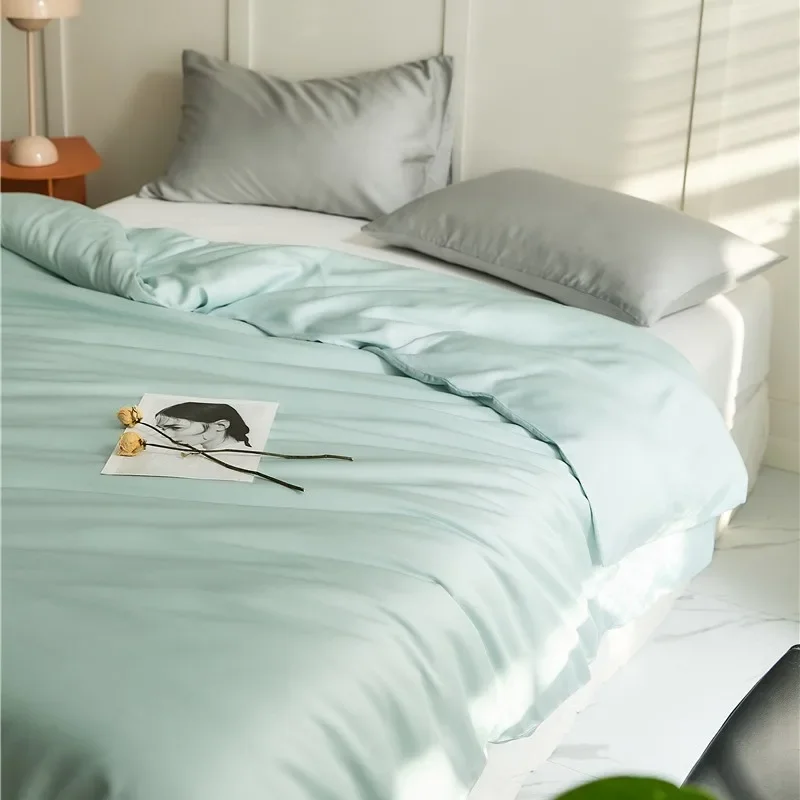 New 60S Lyocell Fiber Solid Duvet Cover Soft Skin-friendly Breathable Quilt Covers Silky Comfortable Single Double Blanket Cover